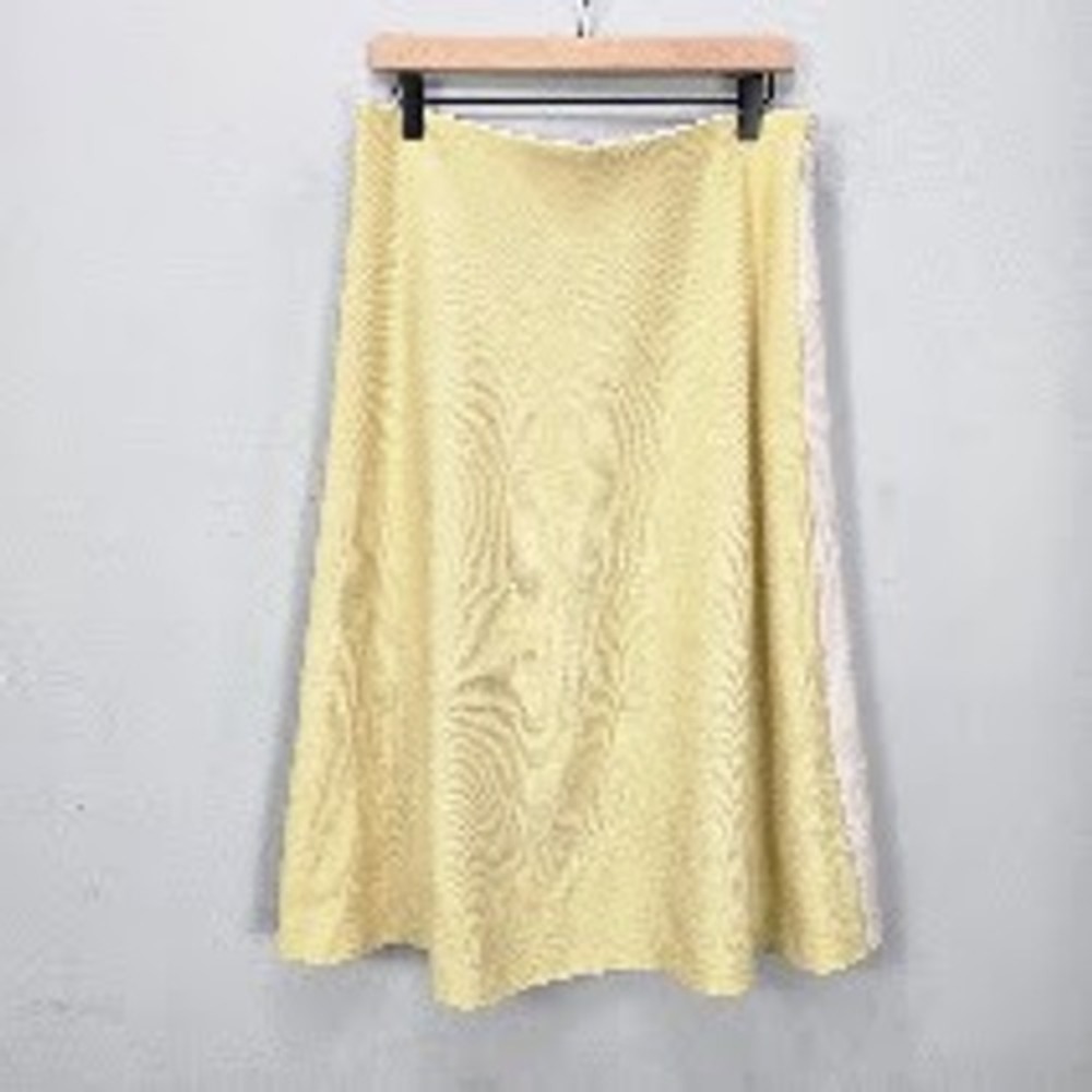 COS Knit Midi Skirt M Butter Yellow Wool Blend Elastic Waistband Textured Office